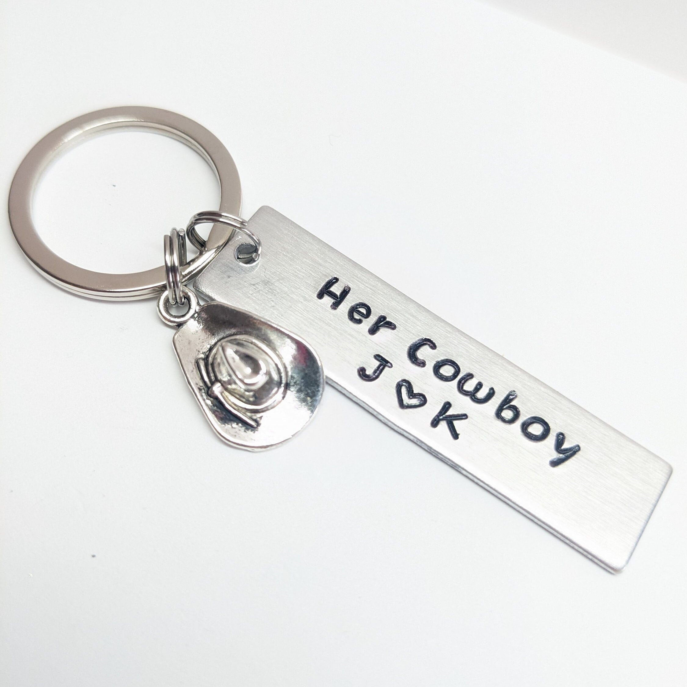 Cowboy Key Rings Custom Hand Stamped His Cowgirl/her Cowboy Keychain Set - Personalized ...