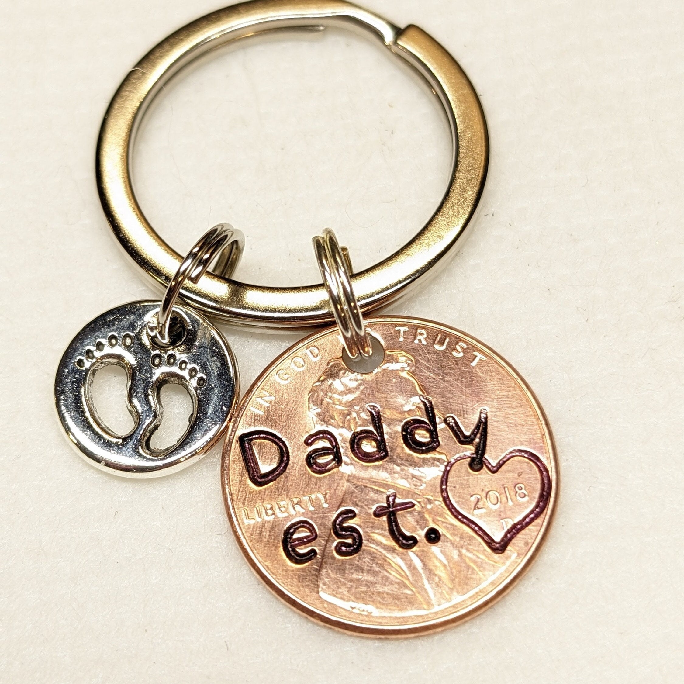 Personalized Father's Day Gift for Daddy, Penny Keychain, New Dad, First Father's Day, from Baby, from Child, Husband, Christmas for dad