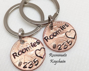 Personalized Roommate Keychain Set, Room Number Keychains, College Roomies, Dorm Room, Apartment Key, Lucky Penny, New Apartment, Roomies