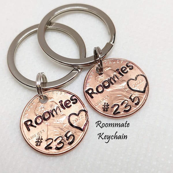 Personalized Roommate Keychain Set, Room Number Keychains, College Roomies, Dorm Room, Apartment Key, Lucky Penny, New Apartment, Roomies