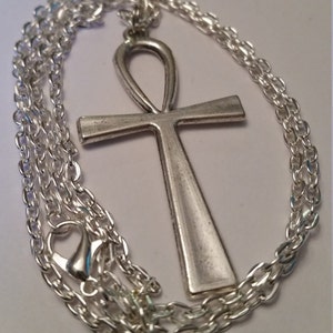 Silver Large Ankh Cross Necklace, Silver Plated Chain, Ankh Cross, Cross with a Handle, Egyptian Symbol, Ancient Cross Symbol Necklace