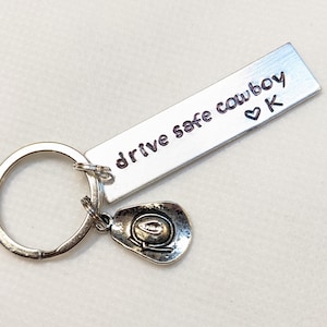 Drive Safe Cowboy Keychain, Western gift, Gift for Men, Cowboy Hat, Boyfriend, Husband, Birthday, Christmas, New Driver, Rancher, Bull Rider