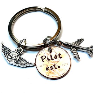 Pilot Custom Lucky Penny Keychain, New Pilot, Airplane and Pilot Wings, for Pilots, Fly Safe, Aircraft, Gift for Stewardess, Aviation