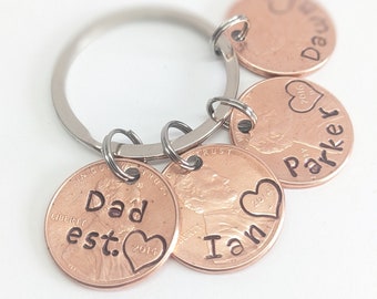 Personalized Dad Est Penny Keychain, Hand Stamped Birth Year Charms, Father's Day Gift