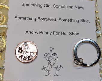 Personalized Wedding Day Lucky Penny, Lucky penny for her shoe, Bride gift, couple gift, anniversary gift, personalized engagement gift