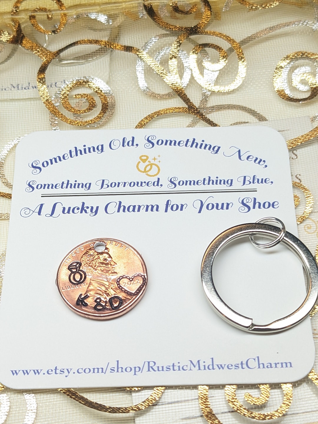Personalized Wedding Shoe Penny Charm, Something Old New Borrowed Blue ...