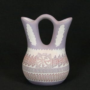 Signed 1991 Southwestern Wedding Vase | Handcrafted Pottery by Ben Nez | Lavender Sgraffito Pottery