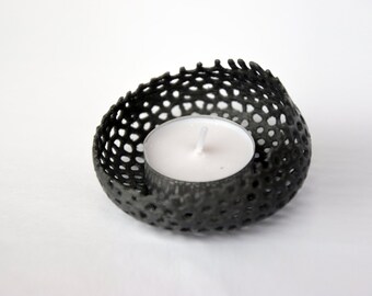 3D Printed Modern Voronoi Glass Tealight Holder With Candle