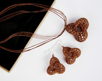 3D impreso madera mujeres moda moderna Voronoi joyería conjunto collar pendientes