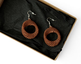 3D PRINTED WOOD Women Modern Fashion Voronoi Jewellery Earrings