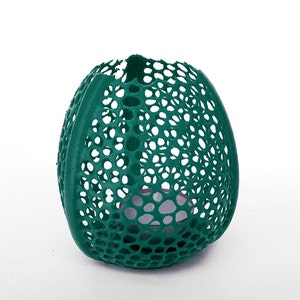 3D Printed Modern Voronoi Glass Tealight Holder With Candle