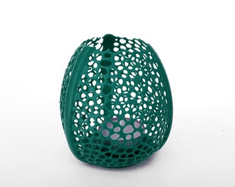 3D Printed Modern Voronoi Glass Tealight Holder With Candle