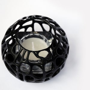 3D Printed Modern Voronoi Glass Tealight Holder With Candle