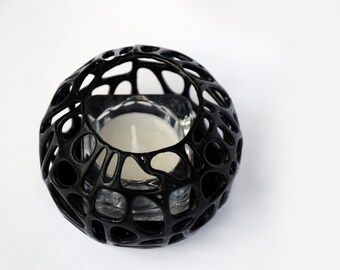3D Printed Modern Voronoi Glass Tealight Holder With Candle