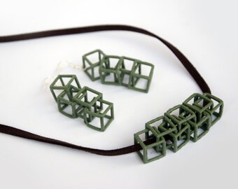 Las mujeres impreso 3D cubo moderna bisutería conjunto collar pendientes