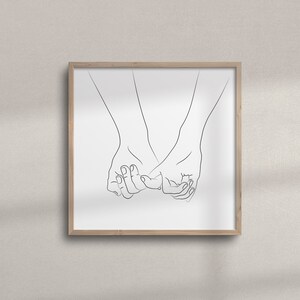 Couple Pinky Promise Line Art | Holding Hands Wall Art | Minimalist Bedroom Wall Art | Hand Line Drawing | Square Printable Wall Decor
