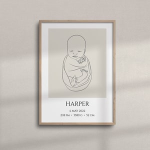 PRINTABLE Personalisiertes Baby Geburtsdaten Poster | Baby Line Zeichnung mit Geburtsdaten | Minimalistischer Geburtsanzeige Druck