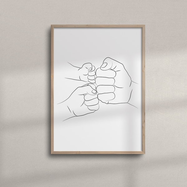 Printable Father and Two Kids Fist Bump Wall Art | Family Hands Line Art Wall Decor | Minimalist Dad and Sons Line Art | Gift for Father