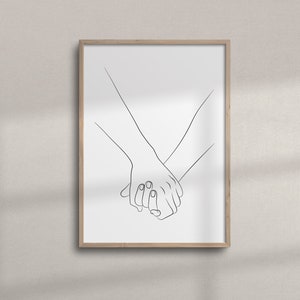 Couple Holding Hands Line Art | Printable Minimalist Line Drawing | Bedroom Wall Decor