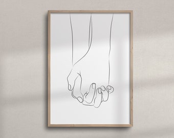 Printable Couple Holding Hands Line Art | Minimalist Hands Art | Bedroom Wall Art | Couple Line Art