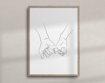 Angel Baby Holding Parents' Hands Line Art / Familia imprimible de tres arte de pared / Child Loss Keepsake Print