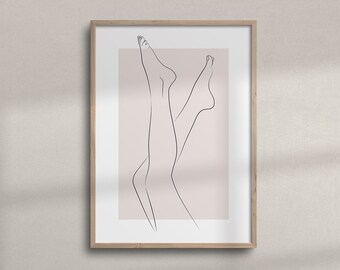 Arte lineal de piernas de mujer / Arte mural femenino imprimible / Dibujo lineal minimalista del cuerpo femenino / Decoración de dormitorio femenino / Arte mural estético
