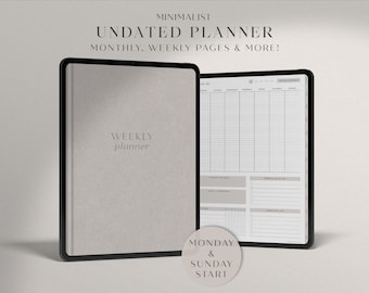 Undated Digital Weekly Planner | Hyperlinked Digital Notebook for Goodnotes, Notability | Monthly Digital Planner for iPad Tablet