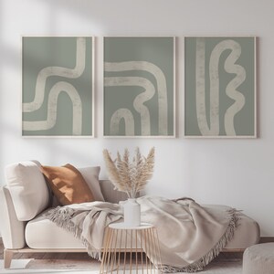 Printable Sage Green Abstract Wall Art Set of 3 | Abstract Line Wall ...