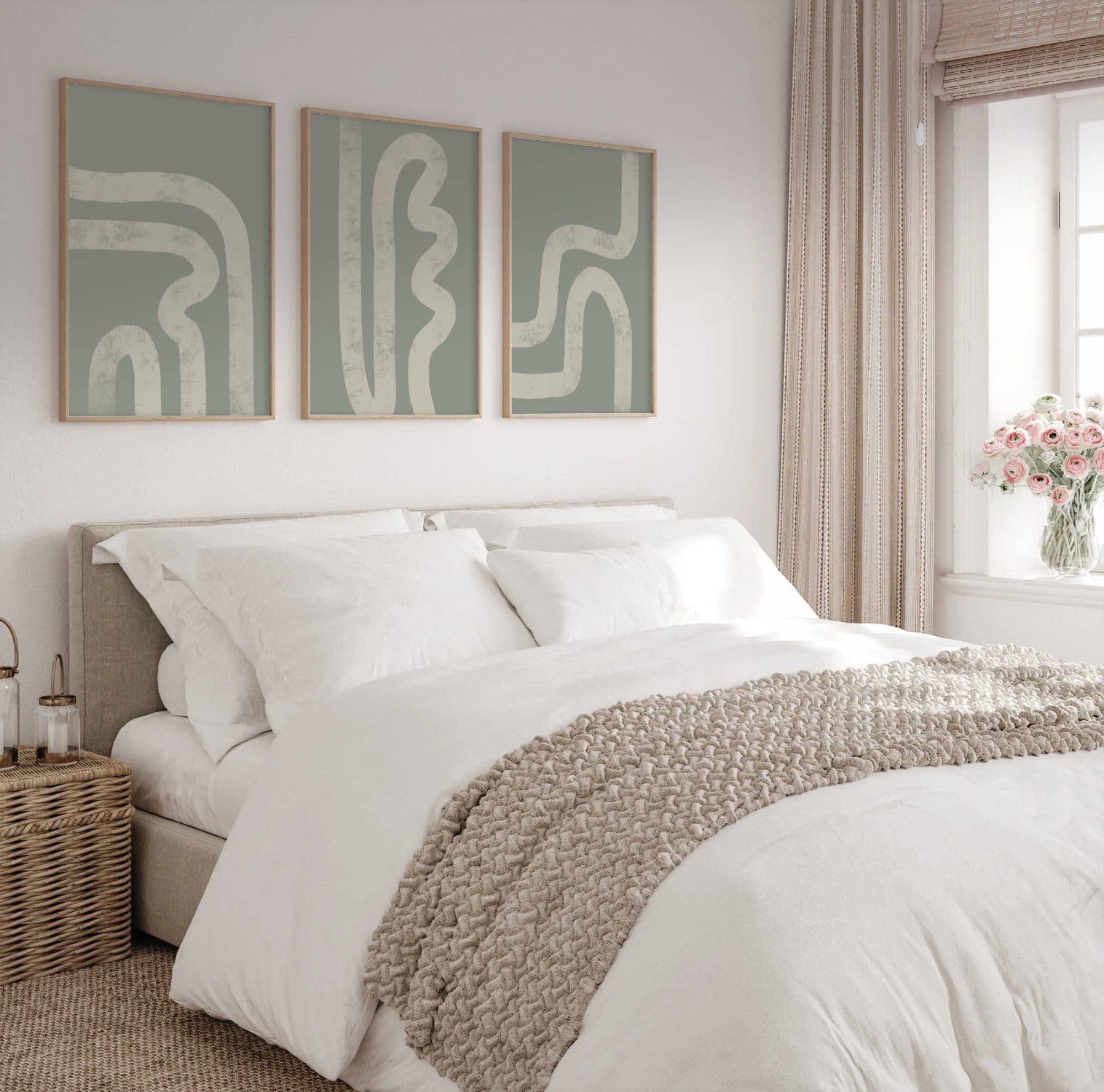 Printable Sage Green Abstract Wall Art Set of 3 | Abstract Line Wall ...