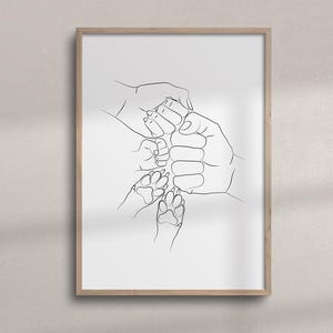 May include: Line art drawing of five hands and two paw prints, symbolizing a family with a pet. The hands are intertwined, creating a sense of unity and love.