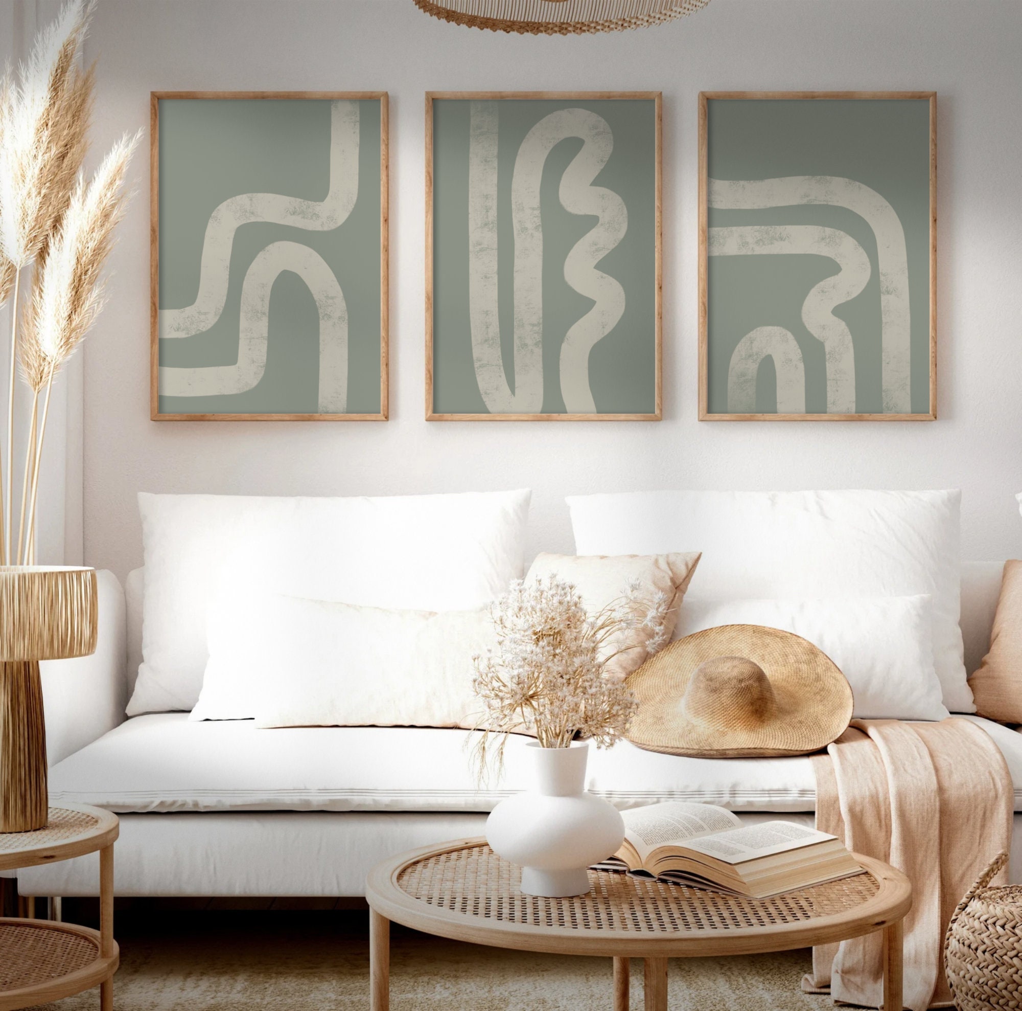 Printable Sage Green Abstract Wall Art Set of 3 | Abstract Line Wall ...