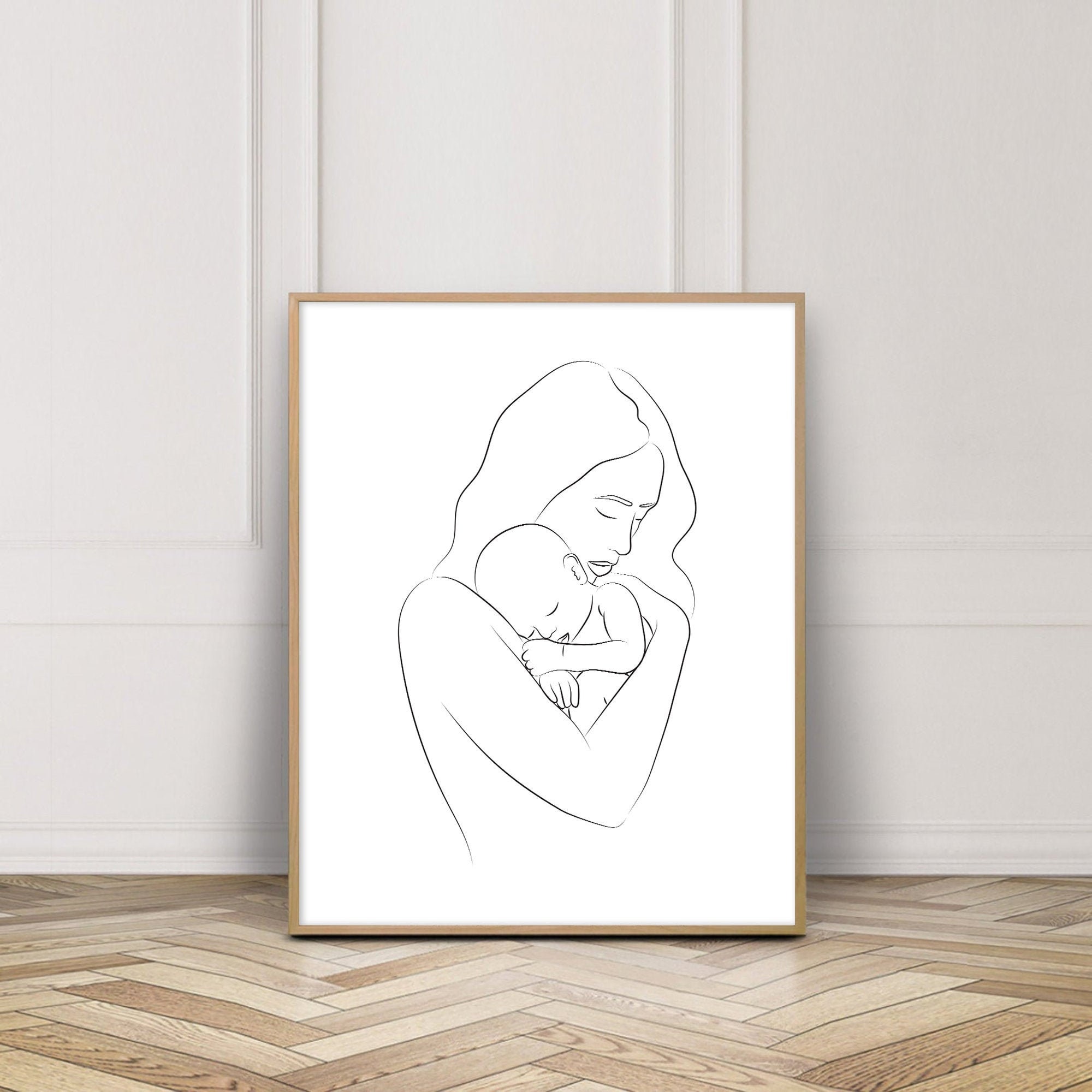 Digital Prints Prints DIGITAL Twins single Line drawing Infant Wall Art