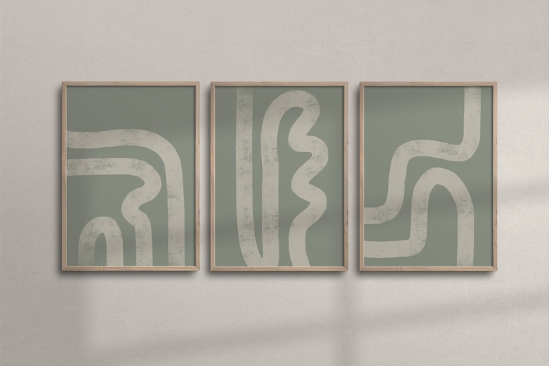 Printable Sage Green Abstract Wall Art Set of 3 | Abstract Line Wall ...