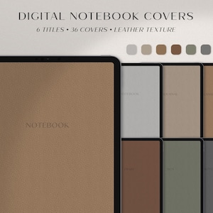 Leather Texture Digital Notebook Covers for GoodNotes, Notability | Digital Journal Covers | 2025 Planner Covers in Earthy Colors