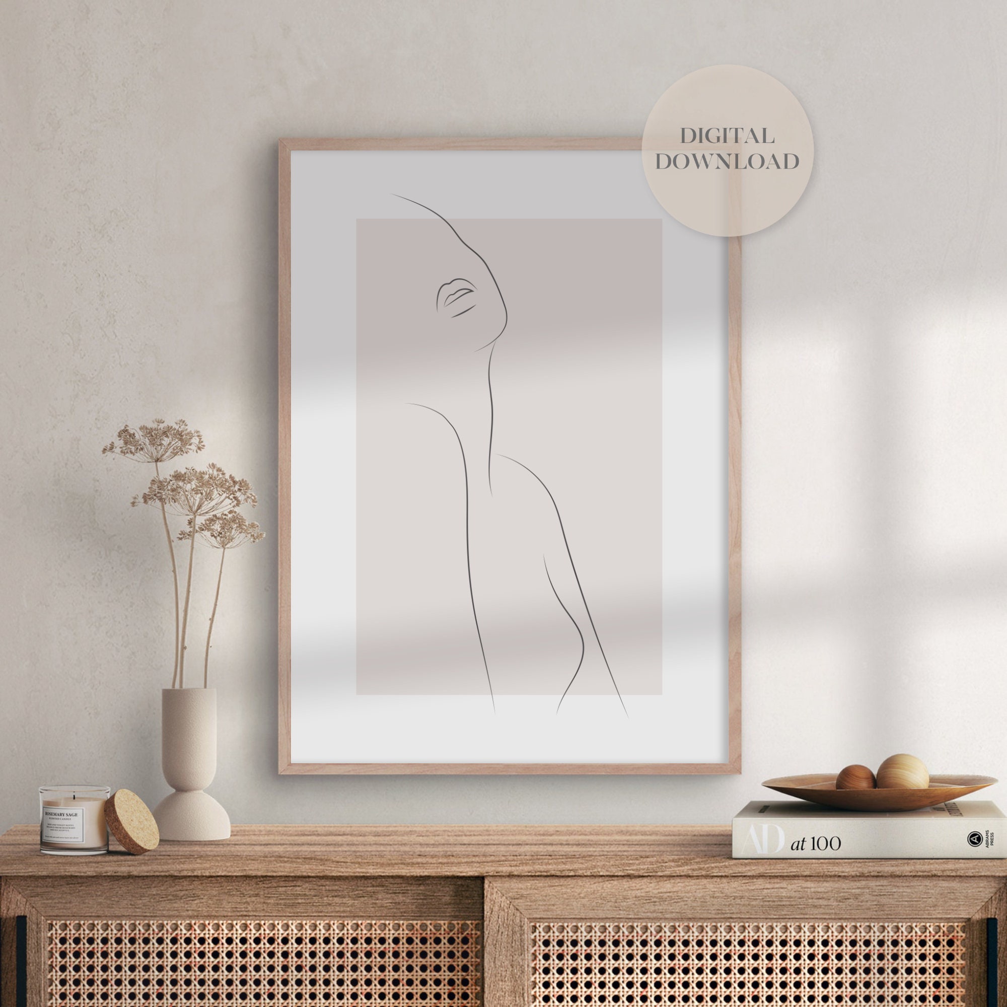 Printable Minimalist Woman Line Art Portrait | Naked Women Wall Art ...