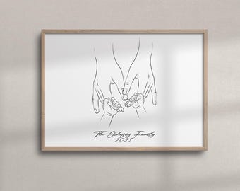 Gepersonaliseerde familiehandtekening met namen of citaat | Afdrukken ouders en kinderen hand in hand | Familie aandenken cadeau