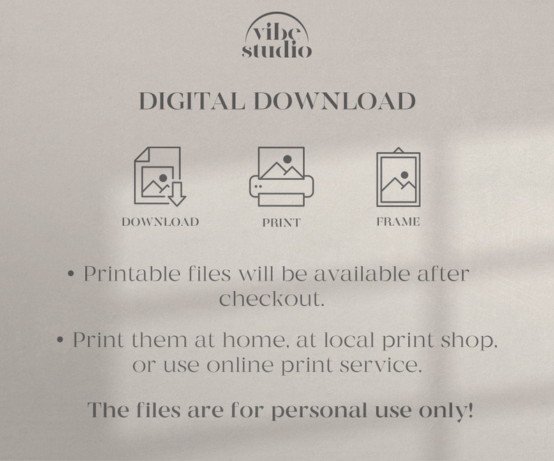 Puede incluir: Instrucciones de descarga digital para archivos imprimibles. El texto dice "Los archivos imprimibles estar&aacute;n disponibles despu&eacute;s de la compra. Impr&iacute;malos en casa, en una tienda de impresi&oacute;n local o utilice un servicio de impresi&oacute;n en l&iacute;nea. Los archivos son para uso personal &uacute;nicamente!"