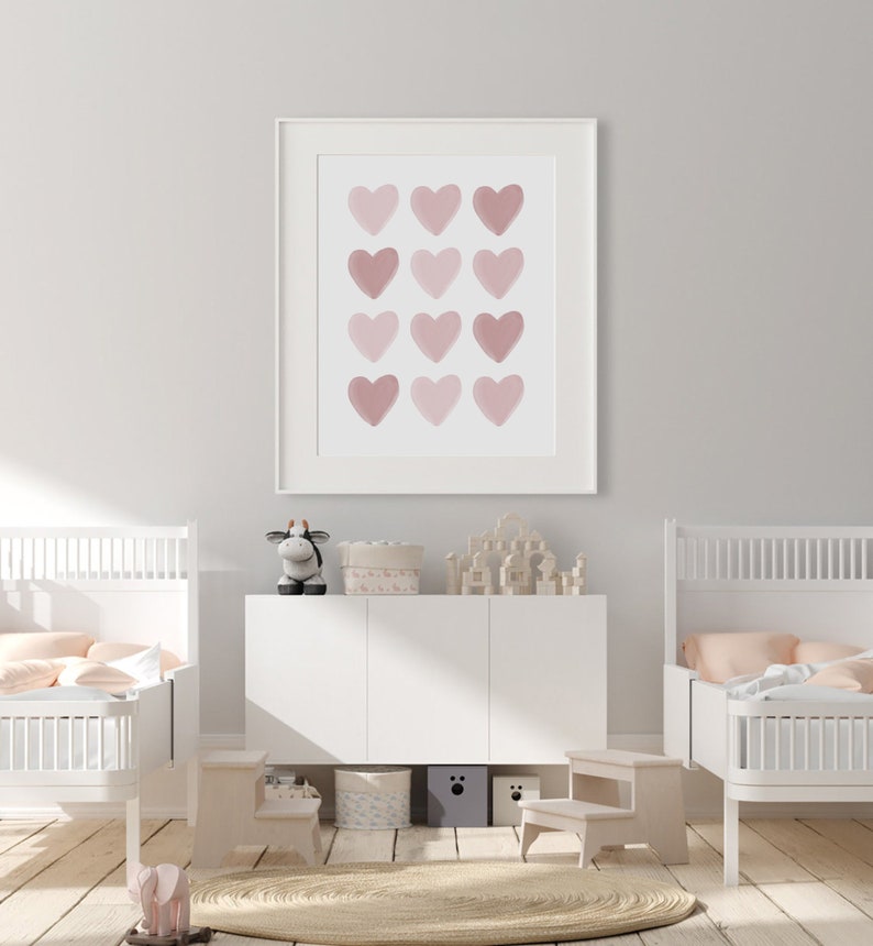 Printable Pink Watercolor Hearts Wall Art Boho Nursery Print Etsy