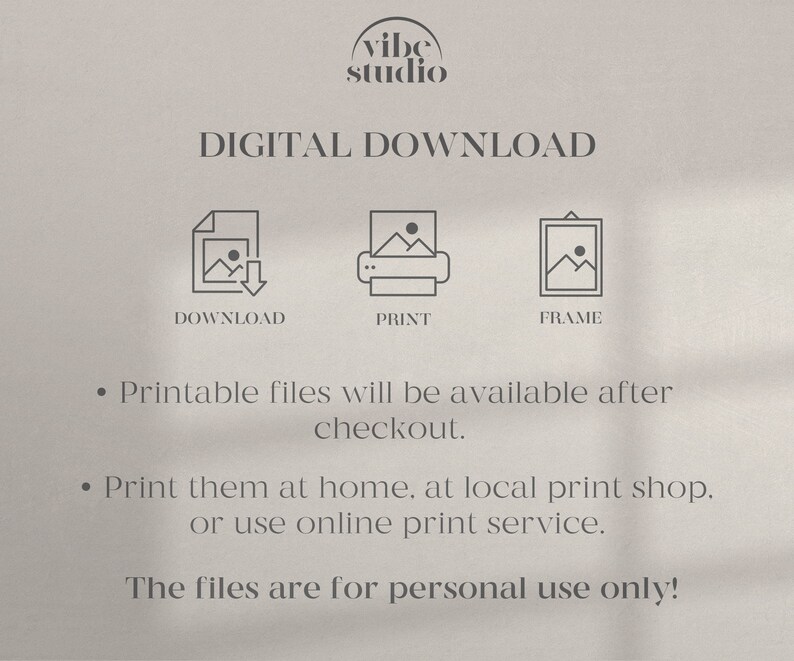 Puede incluir: Instrucciones de descarga digital para archivos imprimibles. El texto dice "Los archivos imprimibles estar&aacute;n disponibles despu&eacute;s de la compra. Impr&iacute;malos en casa, en una tienda de impresi&oacute;n local o utilice un servicio de impresi&oacute;n en l&iacute;nea. Los archivos son para uso personal &uacute;nicamente!"