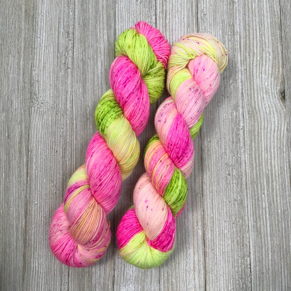 MelonWatermelon - Sweet Sock - Indie Sock Yarn, Indie Dyed Yarn, Speckled Sock Yarn, Hand Dyed Yarn, Neon Sock Yarn, Indie Speckled Yarn