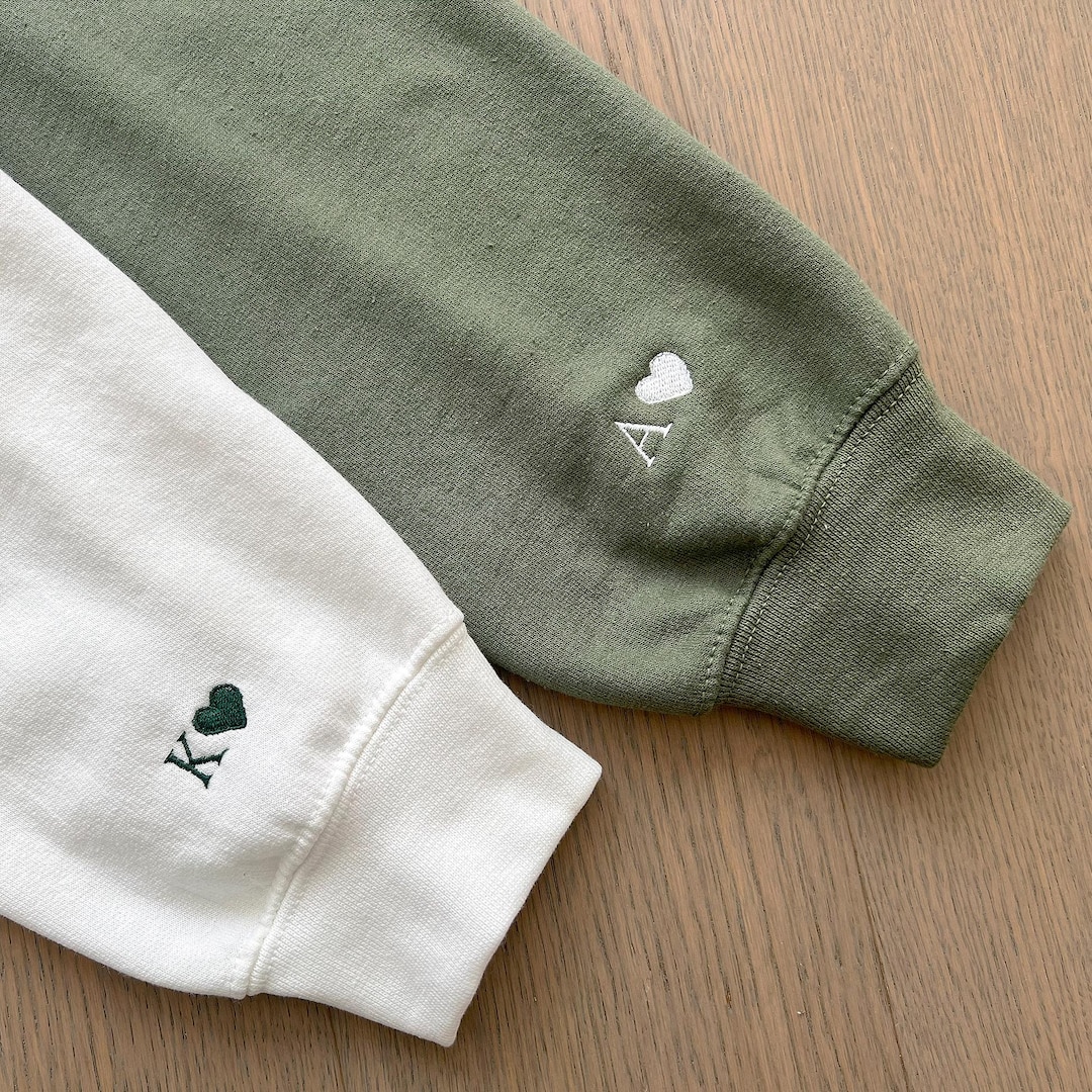 Custom Embroidered Initial Sweatshirt, Initial On Sleeve, Anniversary Gift, Personalized C