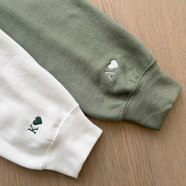 Custom Embroidered Initial Sweatshirt, Initial On Sleeve, Anniversary Gift, Personalized Couples Gift, Date & Initial Hoodie, Father's Day