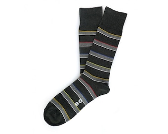 Men's Socks, Men's Grey Multi Color Stripe Socks - Christmas gift, Stripe Socks. Fun Socks. Colorful Socks. Men Gift. Minimal Socks.