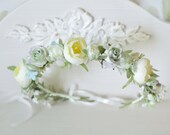 Floral crown Bridal flower crown Pastel wedding halo Roses ranunkulyus head wreath mint green crown flowers Boho bride