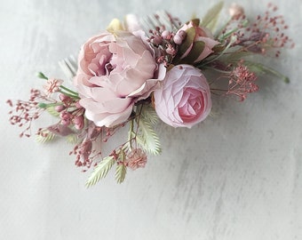 Blush rosa Rosen Haarkamm Hochzeit Blumenkamm pink peony Brautblumenkamm Braut Kopfschmuck Blush Romantische Blush Hochzeit