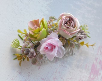 Peigne fleur succulent rose Blush rose floral peigne mariage Succulent cheveux pièce nuptiale peigne succulentes accessoires cheveux mariée