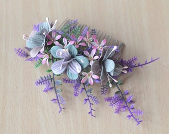 Floral comb Lilac hair comb Flowers hair back comb Bridal rustic head piece Wild flowers Wedding hair piece floral Bridesmaid comb Rustic