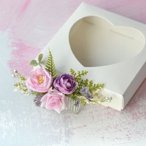 Blush pink purple floral hair comb wedding flower comb Hair flowers Bride Pink rose hair piece