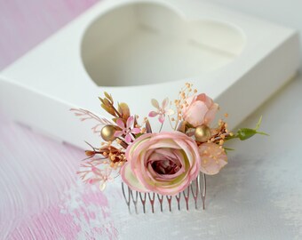 Rose hair comb, Blush pink floral hair clip, Bride flower comb, Wedding fascinator pink, Rose hair clip bridesmaids