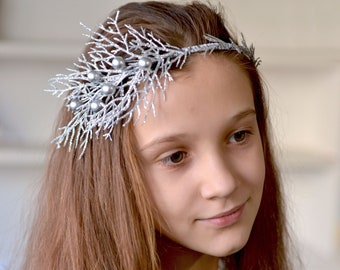 Winter crown Frosty branches Headband Christmas crown Winter holiday crown adult Christmas headband Silver Sparkle Twig Crown Ice Queen